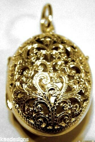 Kaedesigns Genuine 9ct 9k Solid Yellow, Rose or White Gold Filigree Oval Pendant Locket