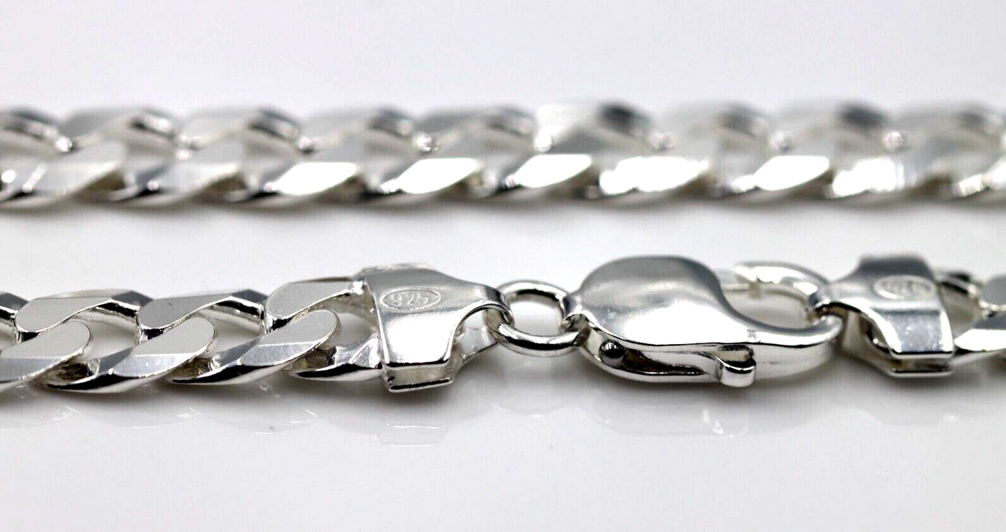Sterling Silver 925 8mm Heavy Flat Kerb Curb Chain Necklace 50cm 50g