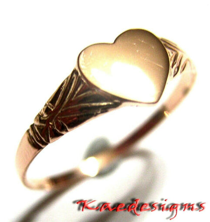 Size M 1/2, New Solid Genuine New 9ct 9kt Yellow, Rose or White Gold Heart Signet Ring 200