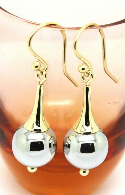 Genuine 9ct 9k 375 Two Tone Yellow & White or Rose & White Gold 12mm Ball Drop Earrings
