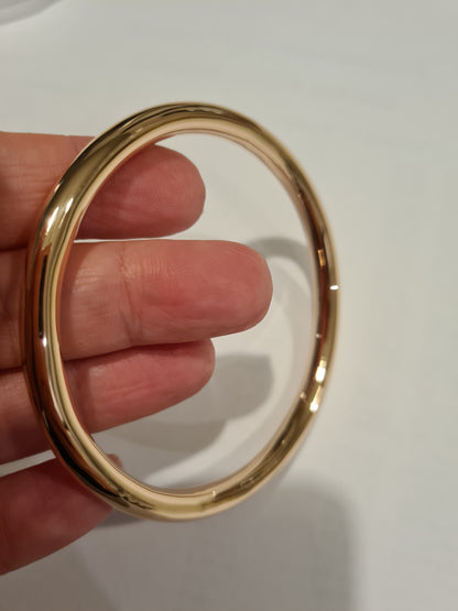 Genuine 9ct Yellow, Rose or White Gold 6mm Wide Hollow Golf Bangle 63mm Diameter