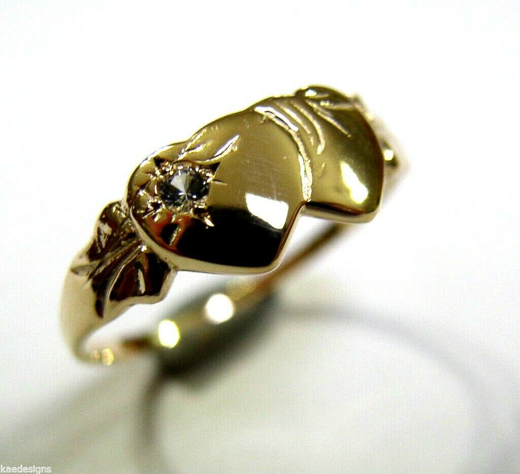 Genuine 9ct Yellow, Rose or White Gold Double Heart White Sapphire Signet Ring - Choose your size