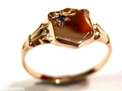 Genuine 9ct 9k Small Rose Blue Sapphire Shield Signet Ring - Choose your size