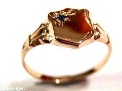 Genuine 9ct 9k Small Rose Blue Sapphire Shield Signet Ring - Choose your size