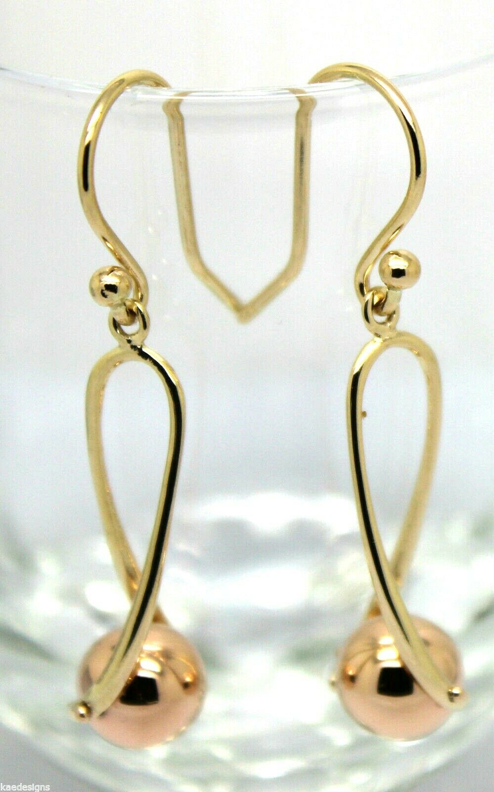 Kaedesigns 9ct 9kt 375 Yellow & Rose Gold 8mm Ball Drop Earrings