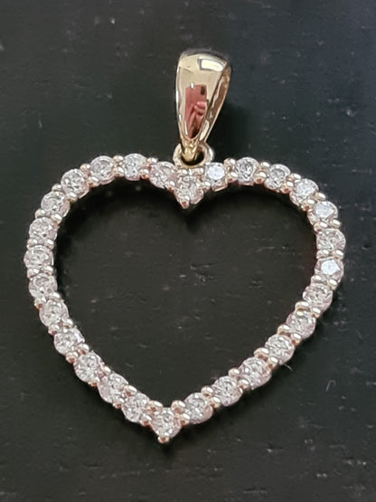 Genuine 9ct Yellow Gold CZ Heart Pendant + Belcher Chain Necklace 50cm