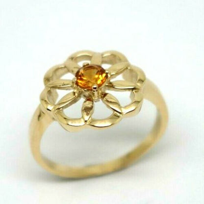 Genuine Size R 9ct Yellow, Rose or White Gold Orange Citrine Flower Ring