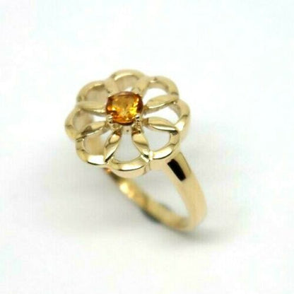Genuine Size R 9ct Yellow, Rose or White Gold Orange Citrine Flower Ring