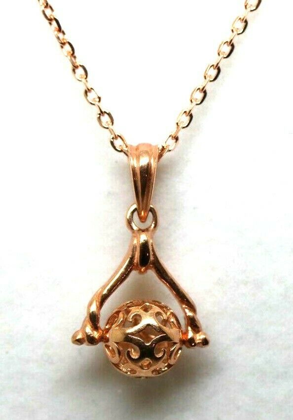 Genuine 9ct Rose Gold Thin Cable Chain Necklace 50cm + Spinner Ball Pendant