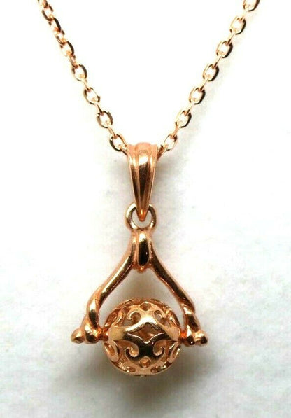 Genuine 9ct Rose Gold Thin Cable Chain Necklace 50cm + Spinner Ball Pendant