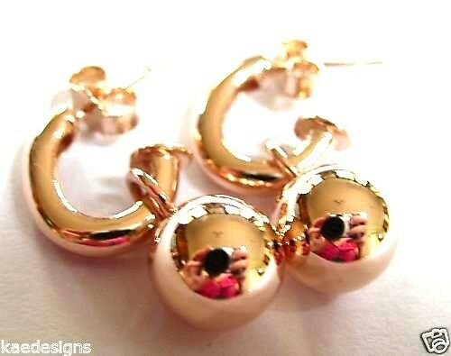 Kaedesigns Genuine Heavy 9ct 9kt Yellow, Rose or White Gold 14mm Belcher Ball Drop Earrings