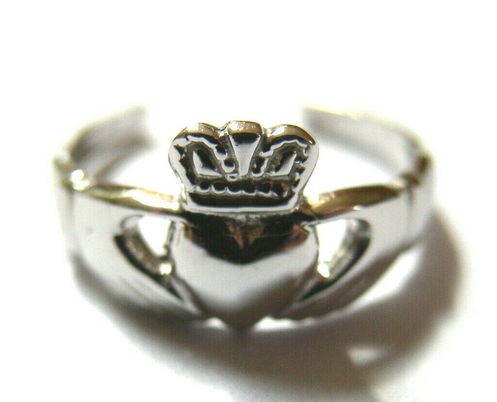 Large Solid 9ct 9k White Gold Irish Claddagh Toe Ring
