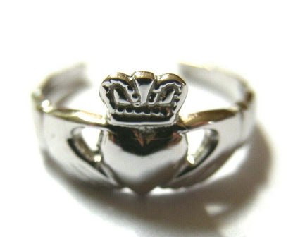 Large Solid 9ct 9k White Gold Irish Claddagh Toe Ring