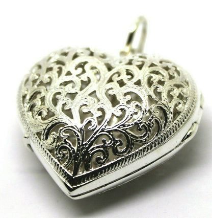 Heavy Large Genuine Sterling Silver 925 Filigree Heart Pendant Locket
