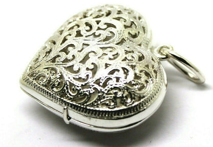 Heavy Large Genuine Sterling Silver 925 Filigree Heart Pendant Locket