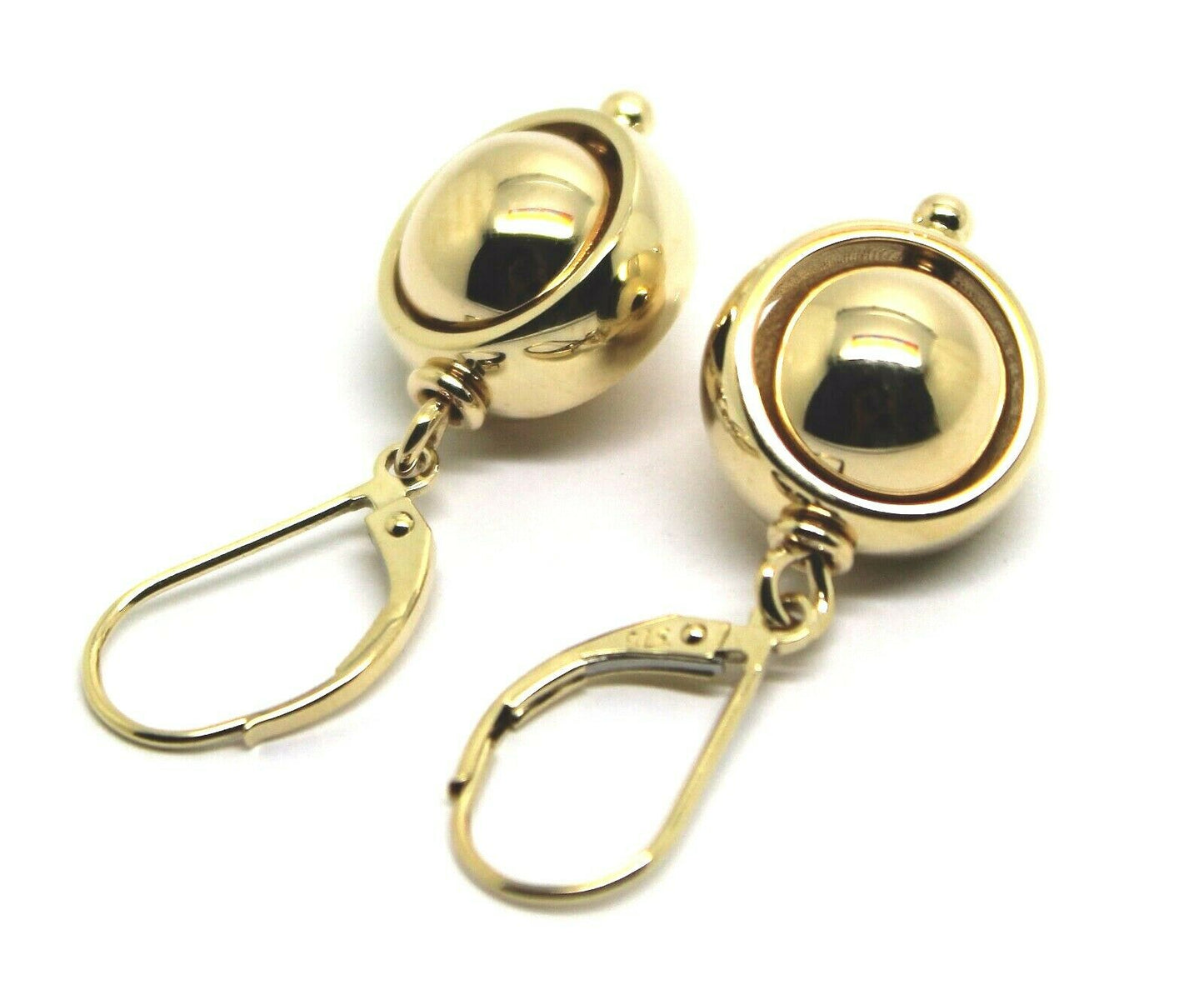 Heavy 9ct 9k 375 Yellow, Rose or White Gold Continental Hooks 10mm Ball Spinning Belcher Earrings