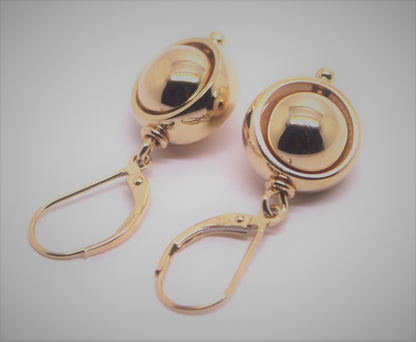 Heavy 9ct 9k 375 Yellow, Rose or White Gold Continental Hooks 10mm Ball Spinning Belcher Earrings