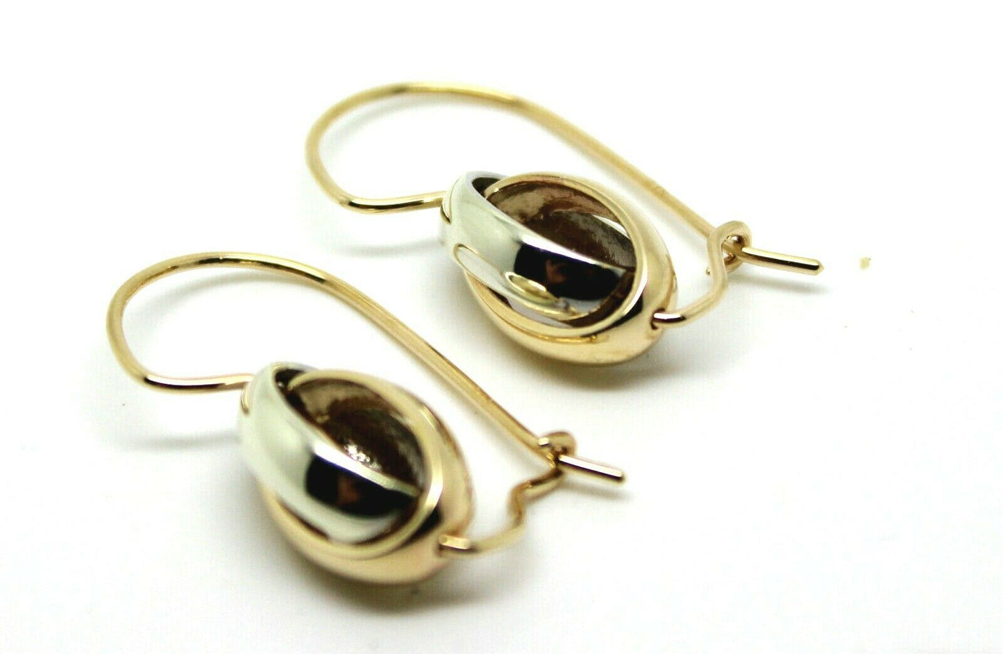 Genuine 9ct 9k 375 Yellow & White Gold Spinning Oval Belcher Earrings