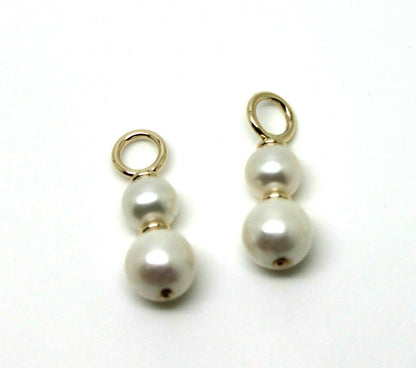 Genuine New 9ct 9k 375 Yellow Gold 6mm & 8mm White Pearl Loop Earrings