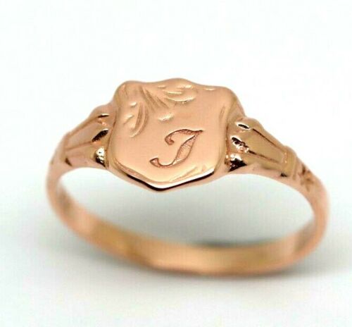 Genuine 9ct 9kt Yellow, Rose or White Gold Shield Signet Ring + Engraving of one initial