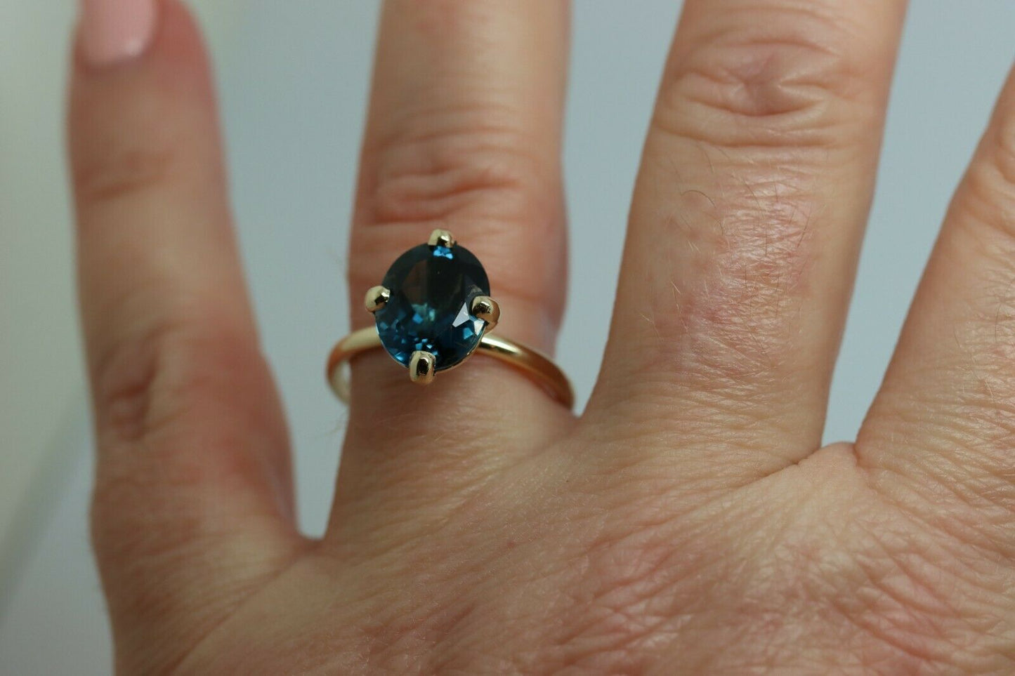Genuine 9ct Yellow, Rose or White Gold London Blue Topaz Oval Ring