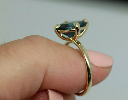 Genuine 9ct Yellow, Rose or White Gold London Blue Topaz Oval Ring