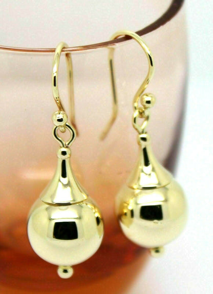 Genuine 9ct 9k 375 Yellow Or White Or Rose Gold 12mm Euro Ball Drop Earrings