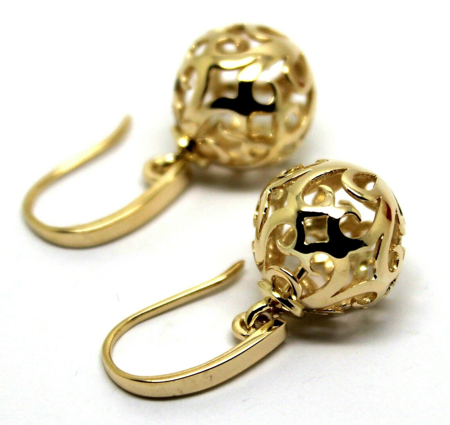 Genuine 9ct Yellow, Rose or White Gold Large Heavy 14mm Thick Hooks Ball Drop Filigree Earrings