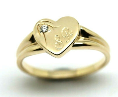 Size X 9ct Yellow, Rose or White Gold Heart Signet Ring 11mm heart + Engraving + Lab Grown Diamond