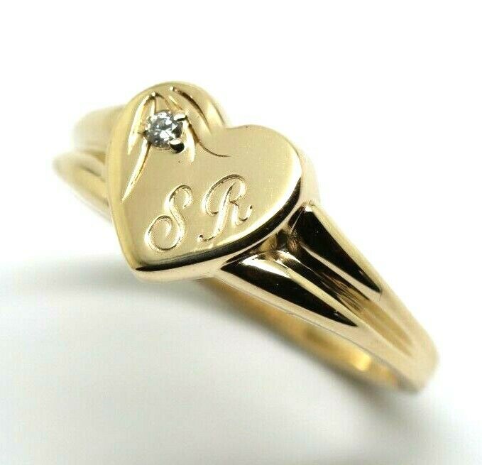 Size X 9ct Yellow, Rose or White Gold Heart Signet Ring 11mm heart + Engraving + Lab Grown Diamond