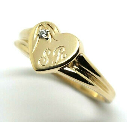 Size X 9ct Yellow, Rose or White Gold Heart Signet Ring 11mm heart + Engraving + Lab Grown Diamond