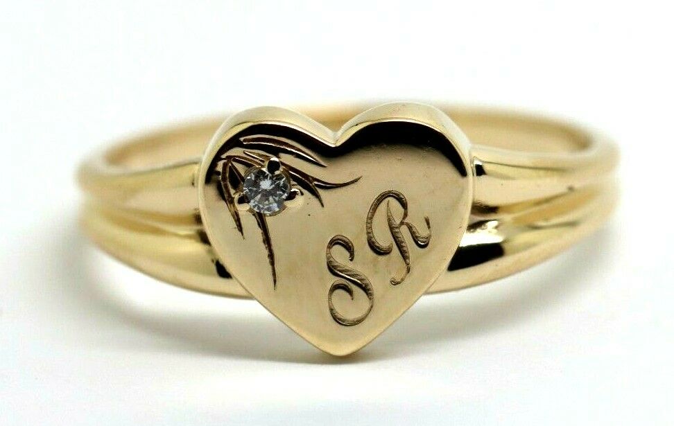 Size X 9ct Yellow, Rose or White Gold Heart Signet Ring 11mm heart + Engraving + Lab Grown Diamond