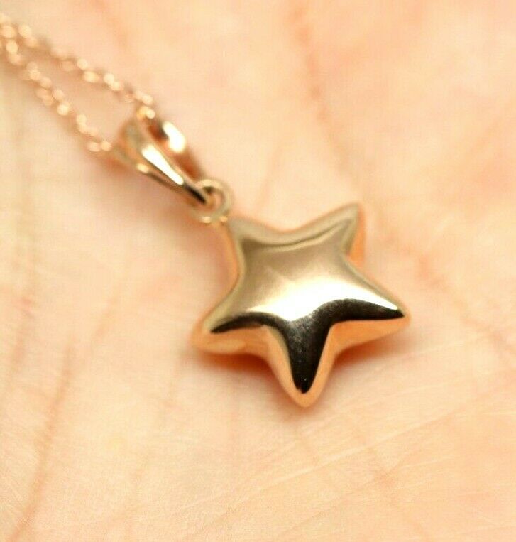 Genuine 9ct 9K 375 Yellow, Rose or White  Gold Thin Cable Chain Necklace 45cm + Star Pendant