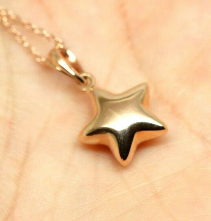 Genuine 9ct 9K 375 Yellow, Rose or White  Gold Thin Cable Chain Necklace 45cm + Star Pendant