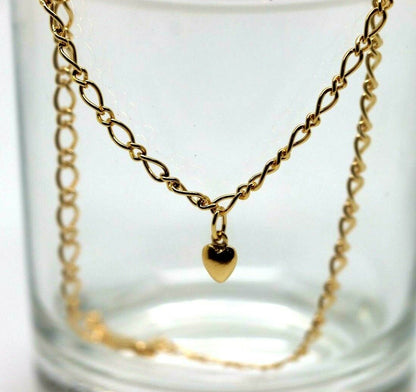 Genuine 9ct 9k 375 Solid Yellow Gold 25cm Oval Figaro Anklet with Heart Charm