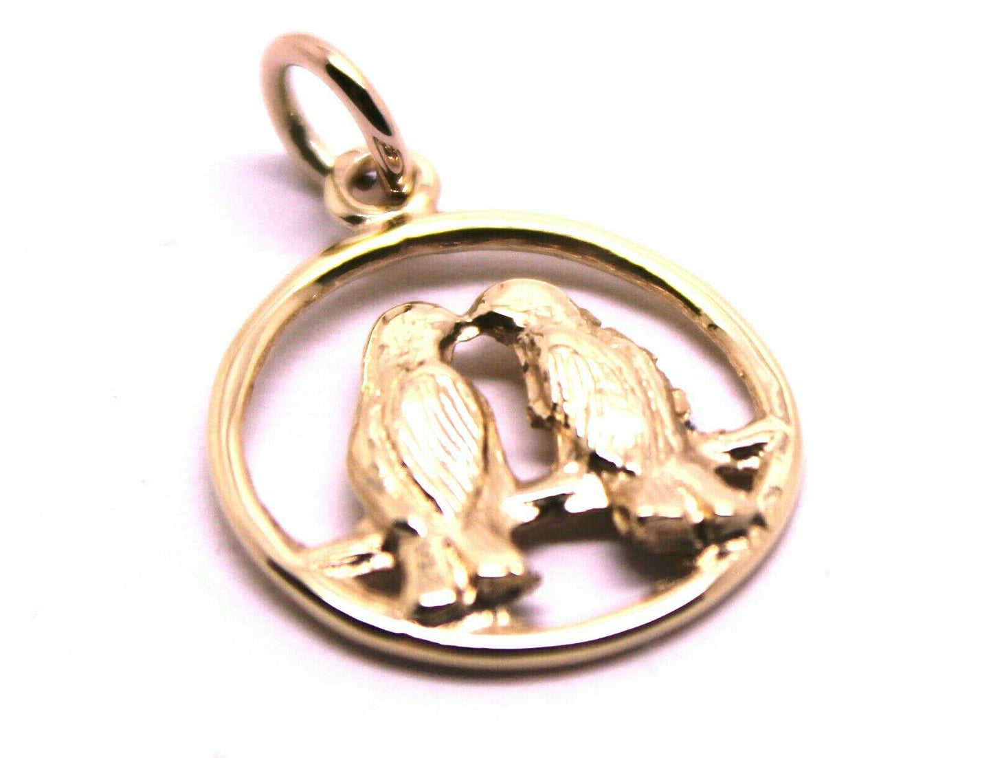 Genuine 9ct Yellow or Rose or White Gold or Silver Lovebirds Love Birds Pendant