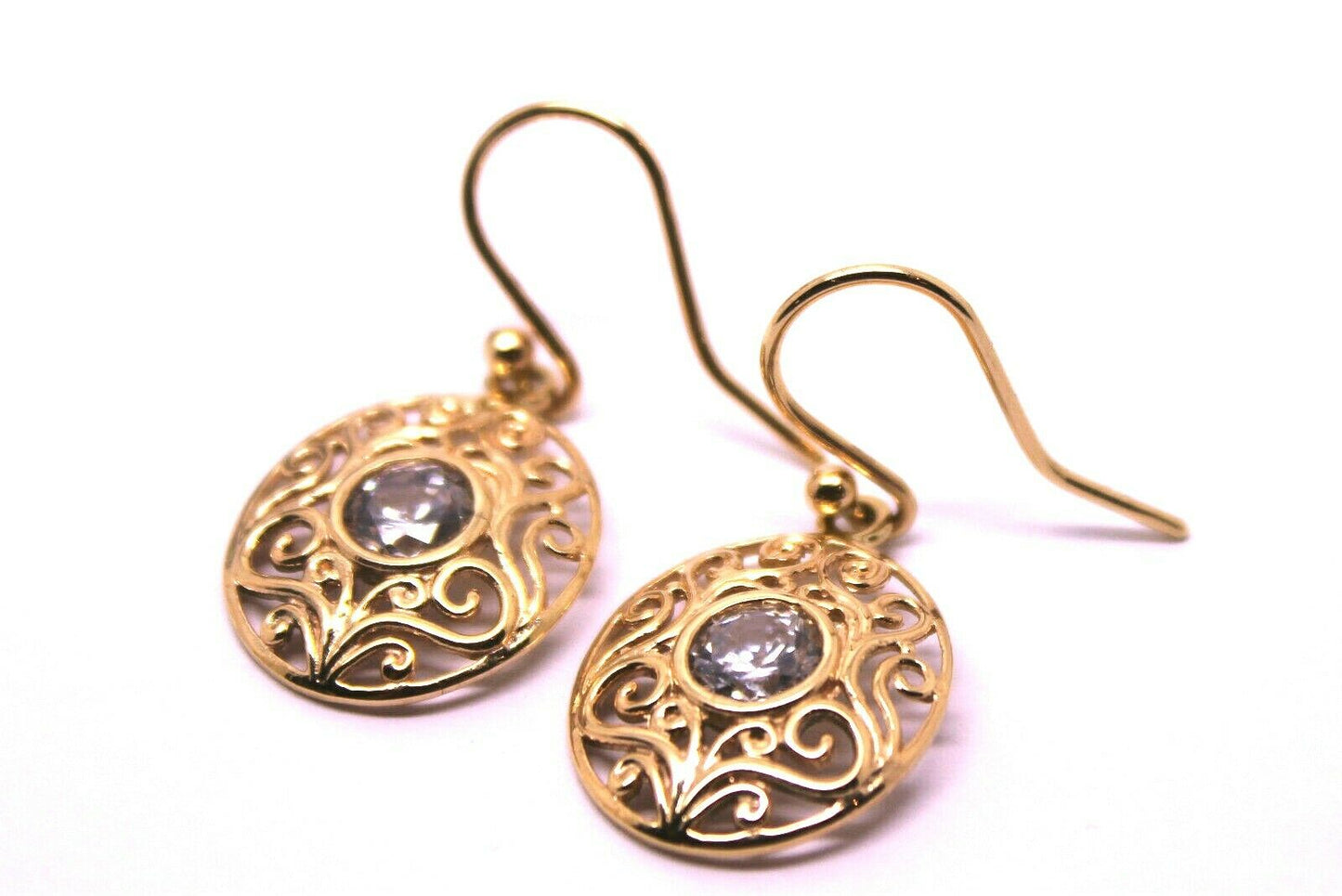 9ct 9k 375 Yellow, White, or Rose Gold Cubic Zirconia Oval Filigree Hook Earrings