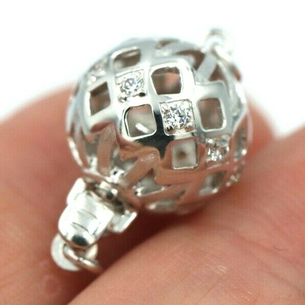 Kaedesigns New Genuine Sterling Silver 12mm Cubic Zirconia Ball Clasp