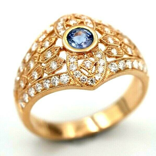 Kaedesigns New Genuine 18ct 750 Rose Gold Blue Sapphire Diamond Dress Ring