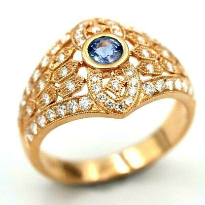 Kaedesigns New Genuine 18ct 750 Rose Gold Blue Sapphire Diamond Dress Ring