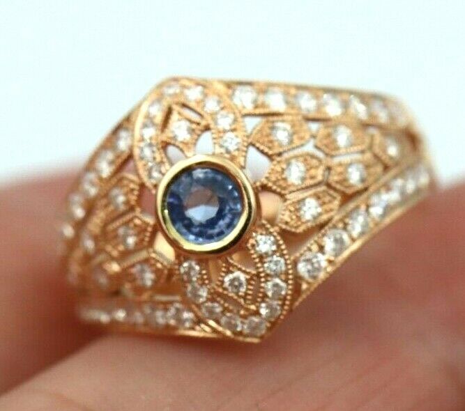 Kaedesigns New Genuine 18ct 750 Rose Gold Blue Sapphire Diamond Dress Ring