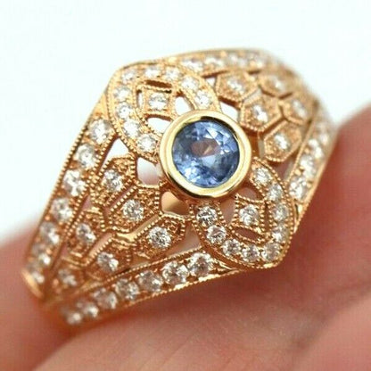 Kaedesigns New Genuine 18ct 750 Rose Gold Blue Sapphire Diamond Dress Ring