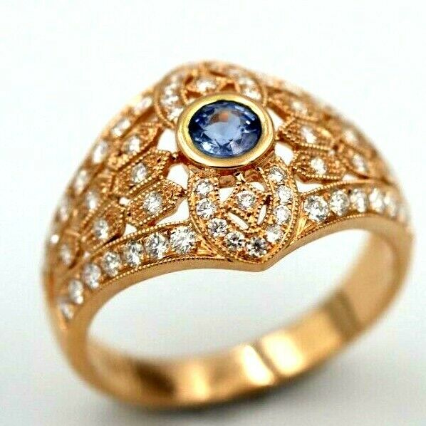 Kaedesigns New Genuine 18ct 750 Rose Gold Blue Sapphire Diamond Dress Ring