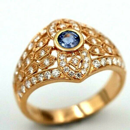 Kaedesigns New Genuine 18ct 750 Rose Gold Blue Sapphire Diamond Dress Ring