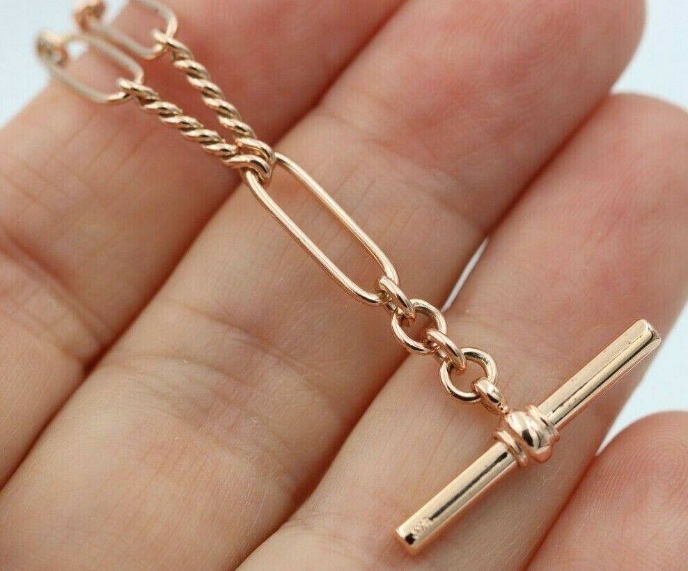 Genuine New Handmade PaperClip 9ct Yellow, Rose or White Gold Paper Clip Chain Necklace with T-Bar