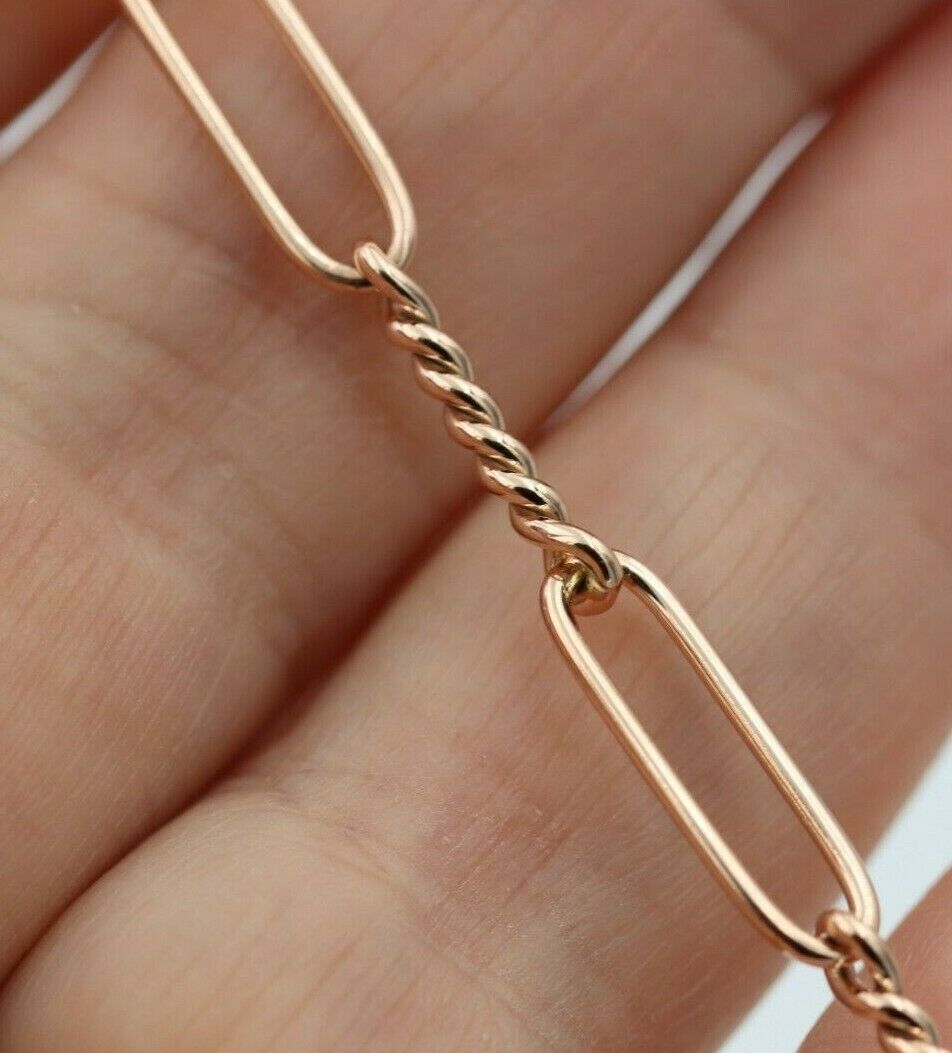 Genuine New Handmade PaperClip 9ct Yellow, Rose or White Gold Paper Clip Chain Necklace with T-Bar