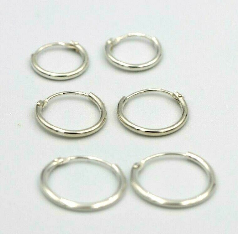 925 Sterling Silver Hoop Ring Bead Sleeper Earrings 14mm, 12mm or 10mm