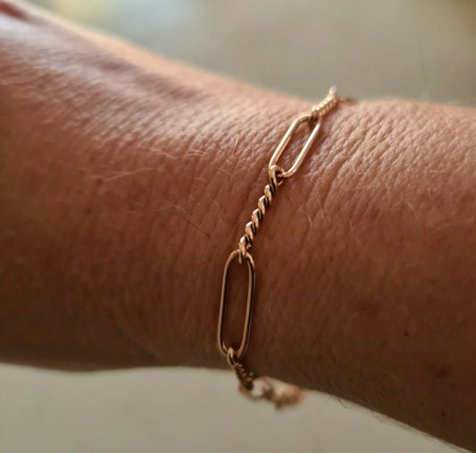 Genuine Handmade 19cm 9ct Yellow, Rose or White Gold Paper Clip Bracelet