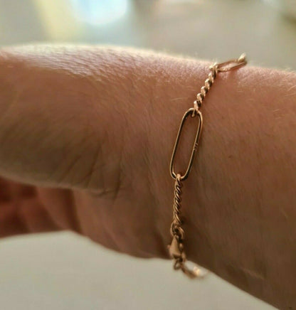 Genuine Handmade 19cm 9ct Yellow, Rose or White Gold Paper Clip Bracelet