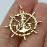 Genuine 9k 9ct Yellow, Rose or White Gold Anchor Wheel Charm Pendant Nautical Pendant